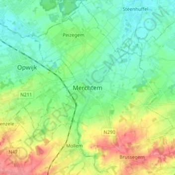Mappa topografica Merchtem, altitudine, rilievo