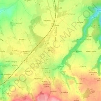 Mappa topografica Keravel, altitudine, rilievo