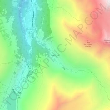 Mappa topografica Cordonne, altitudine, rilievo
