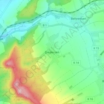 Mappa topografica Diedersen, altitudine, rilievo