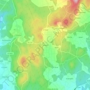 Mappa topografica Vilameán, altitudine, rilievo