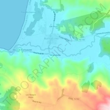 Mappa topografica Talcamávida, altitudine, rilievo