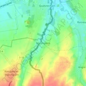 Mappa topografica Marchipont, altitudine, rilievo