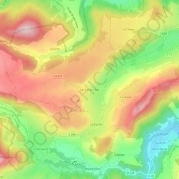 Mappa topografica Saint-Diéry Bas, altitudine, rilievo