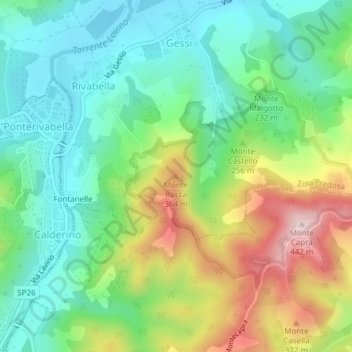 Mappa topografica Monte Rocca, altitudine, rilievo
