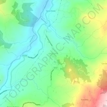 Mappa topografica Maciano, altitudine, rilievo