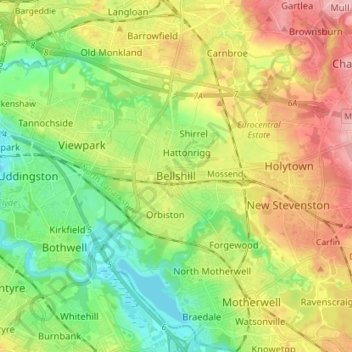 Mappa topografica Bellshill, altitudine, rilievo