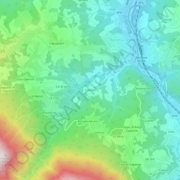 Mappa topografica Carriola, altitudine, rilievo