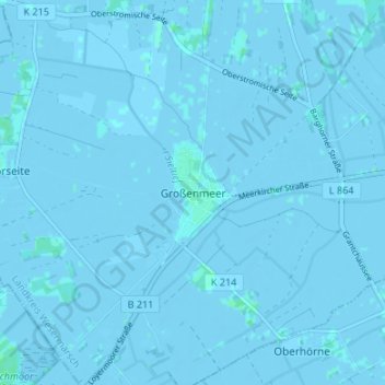 Mappa topografica Großenmeer, altitudine, rilievo