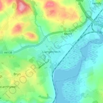 Mappa topografica Llangennech, altitudine, rilievo