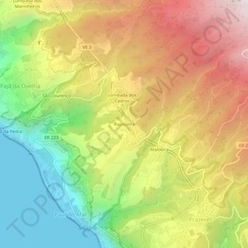 Mappa topografica Raposeira, altitudine, rilievo