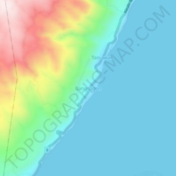 Mappa topografica Bangcogon, altitudine, rilievo