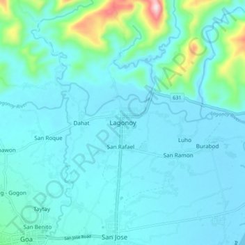 Mappa topografica Lagonoy, altitudine, rilievo