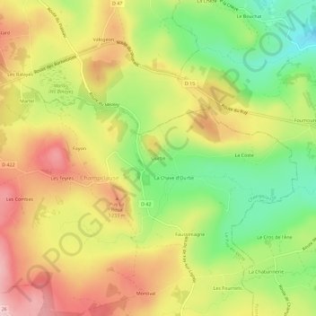 Mappa topografica Ourbe, altitudine, rilievo