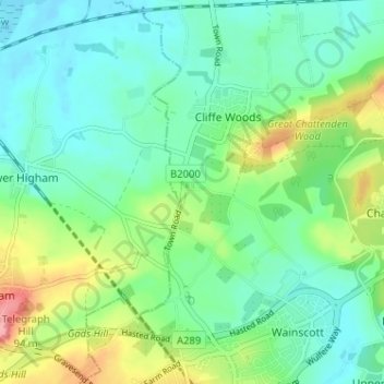 Mappa topografica Lee Green, altitudine, rilievo