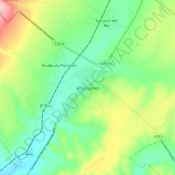 Mappa topografica Villa Juárez, altitudine, rilievo