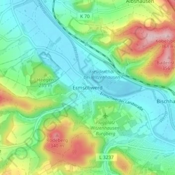 Mappa topografica Ermschwerd, altitudine, rilievo