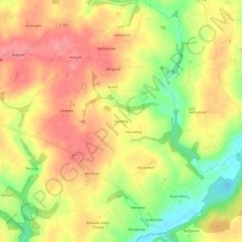 Mappa topografica Grainfay, altitudine, rilievo