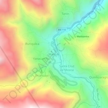 Mappa topografica Machac, altitudine, rilievo