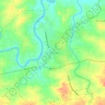 Mappa topografica Sirumugai, altitudine, rilievo