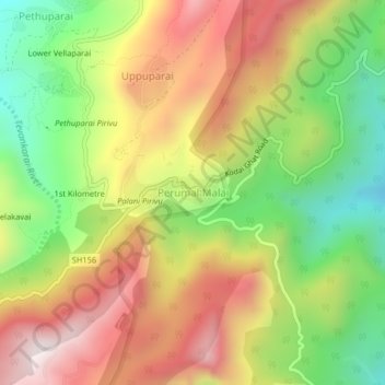 Mappa topografica Perumal Malai, altitudine, rilievo