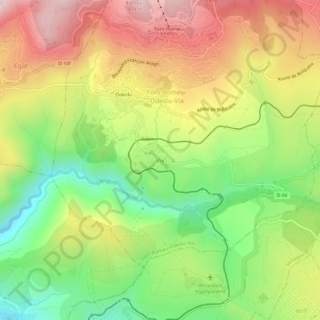 Mappa topografica Via, altitudine, rilievo