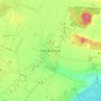 Mappa topografica Vert-le-Grand, altitudine, rilievo