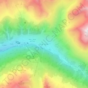 Mappa topografica Melago, altitudine, rilievo