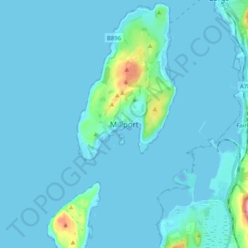 Mappa topografica Millport, altitudine, rilievo
