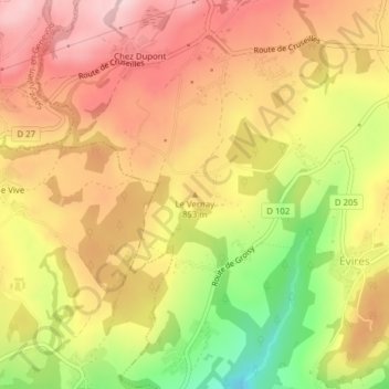 Mappa topografica Le Vernay, altitudine, rilievo