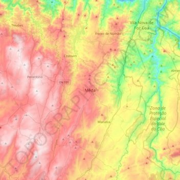 Mappa topografica Mêda, altitudine, rilievo