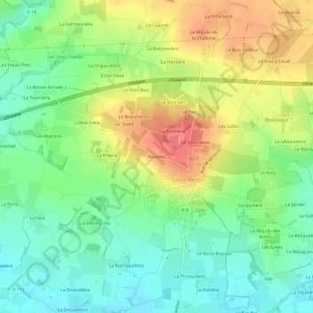 Mappa topografica Beaulieu, altitudine, rilievo