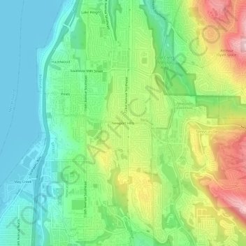 Mappa topografica Newport Hills, altitudine, rilievo