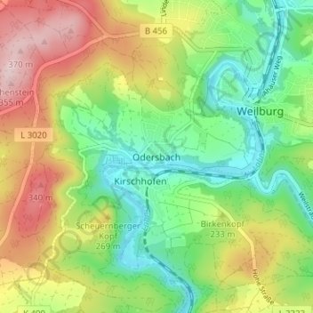 Mappa topografica Odersbach, altitudine, rilievo
