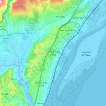 Mappa topografica Santa Iria de Azoia, altitudine, rilievo
