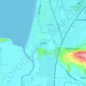 Mappa topografica Uphill, altitudine, rilievo