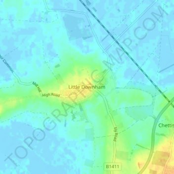 Mappa topografica Little Downham, altitudine, rilievo
