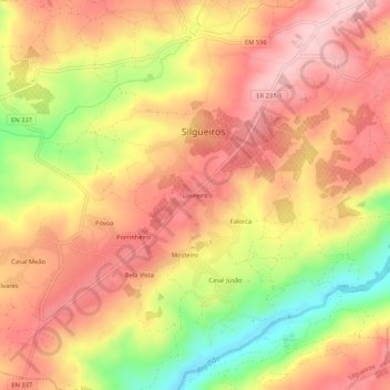 Mappa topografica Loureiro, altitudine, rilievo