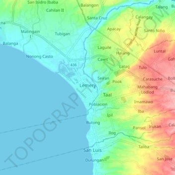 Mappa topografica Lemery, altitudine, rilievo