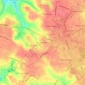 Mappa topografica Silver Bluff Estates, altitudine, rilievo