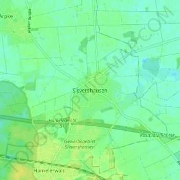 Mappa topografica Sievershausen, altitudine, rilievo