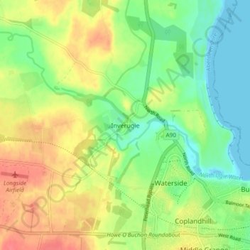 Mappa topografica Inverugie, altitudine, rilievo