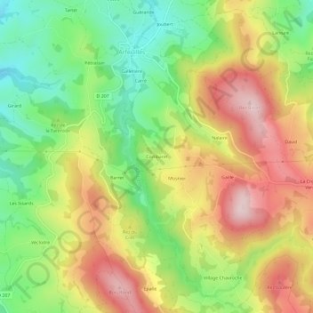 Mappa topografica Combaret, altitudine, rilievo