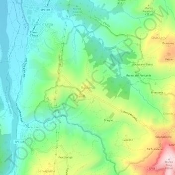 Mappa topografica Rossena, altitudine, rilievo