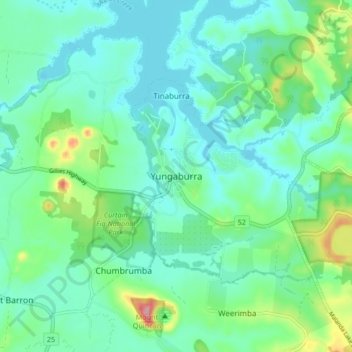 Mappa topografica Yungaburra, altitudine, rilievo