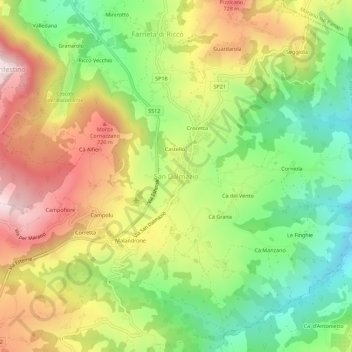 Mappa topografica San Dalmazio, altitudine, rilievo