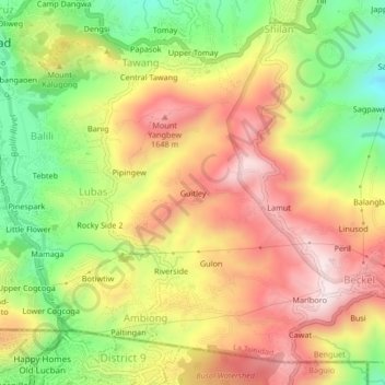 Mappa topografica Guitley, altitudine, rilievo