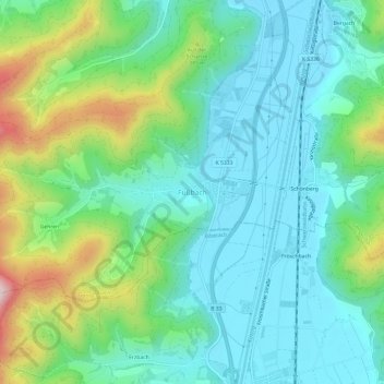 Mappa topografica Fußbach, altitudine, rilievo