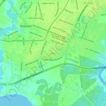 Mappa topografica Pelly, altitudine, rilievo