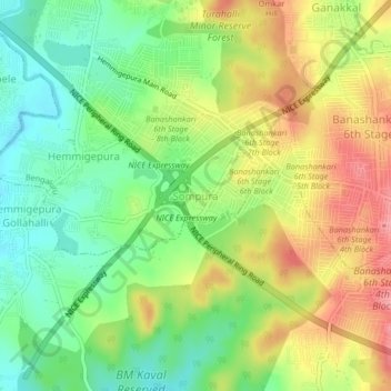 Mappa topografica Sompura, altitudine, rilievo